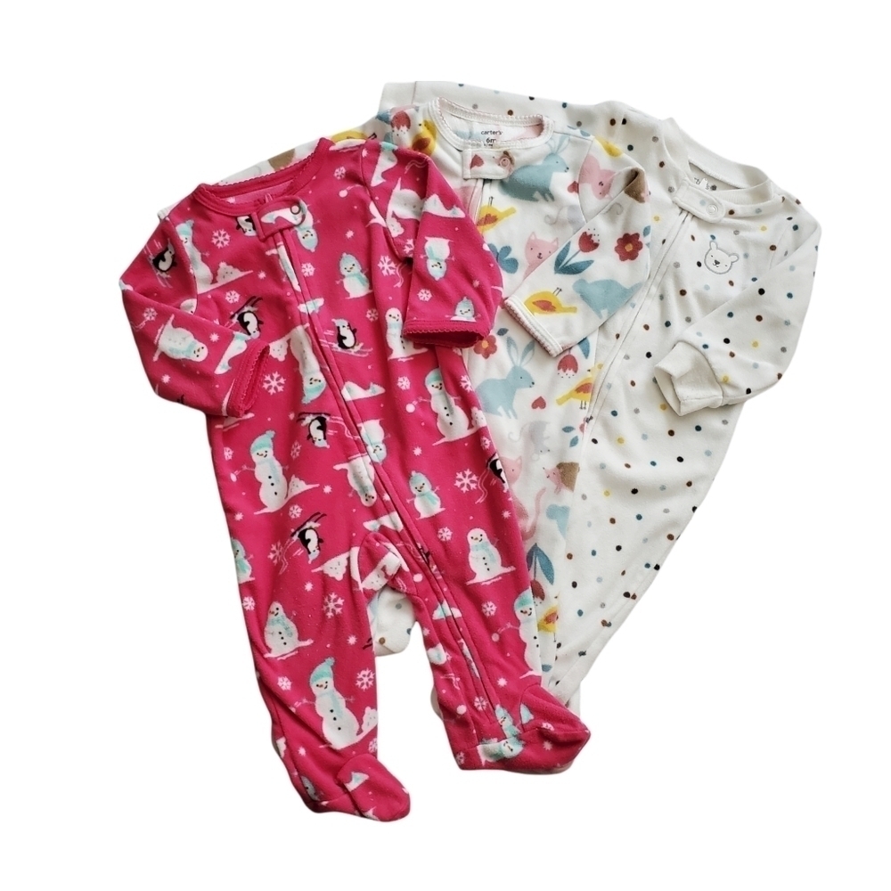 Carter's 3-Pack Girls Fleece Zip Footie Winter‎ Pajamas - Picture 9 of 11